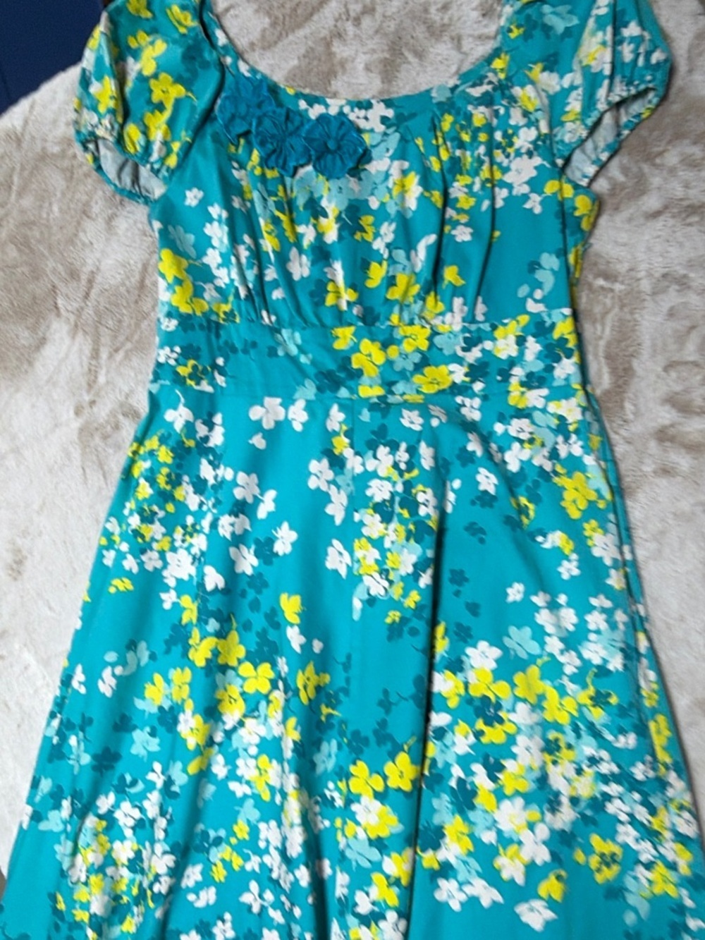 eshakti Teal Floral Midi Dress with Yellow & White Accents